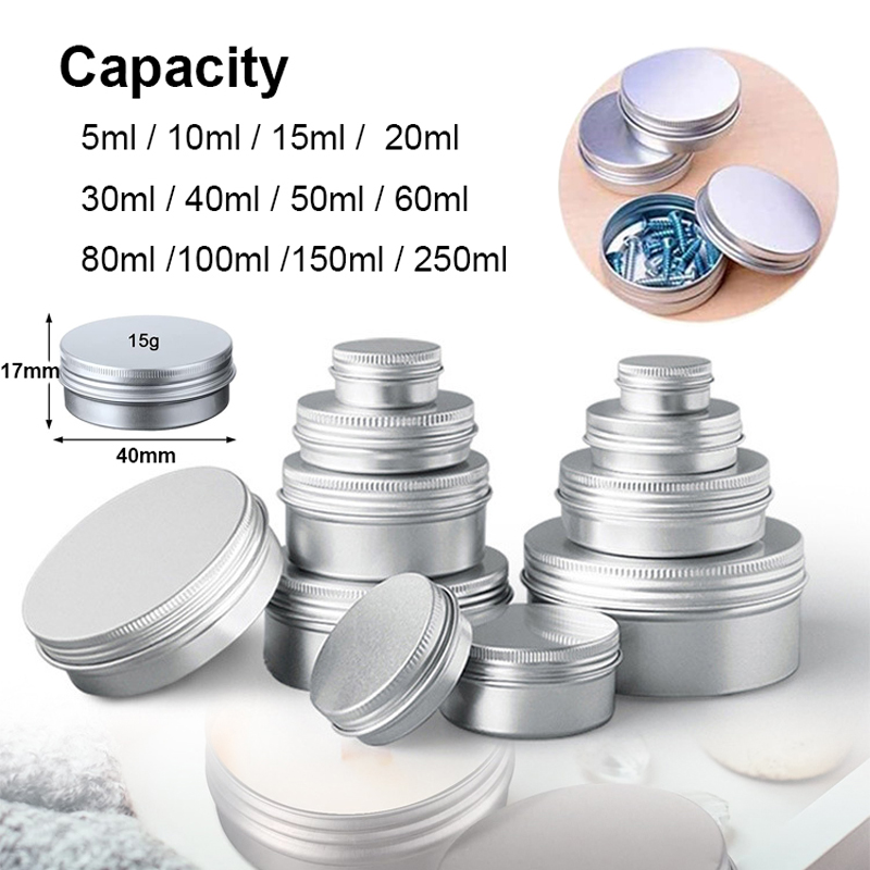 Candle Making Jug - 1/5/10pcs 5-250ml เงินอลูมิเนียมกระป๋องกระป๋องสกรูรอบเทียนเครื่องเทศกระป๋องกระป๋องพร้อมสกรูฝาปิดคอนเทนเนอร์