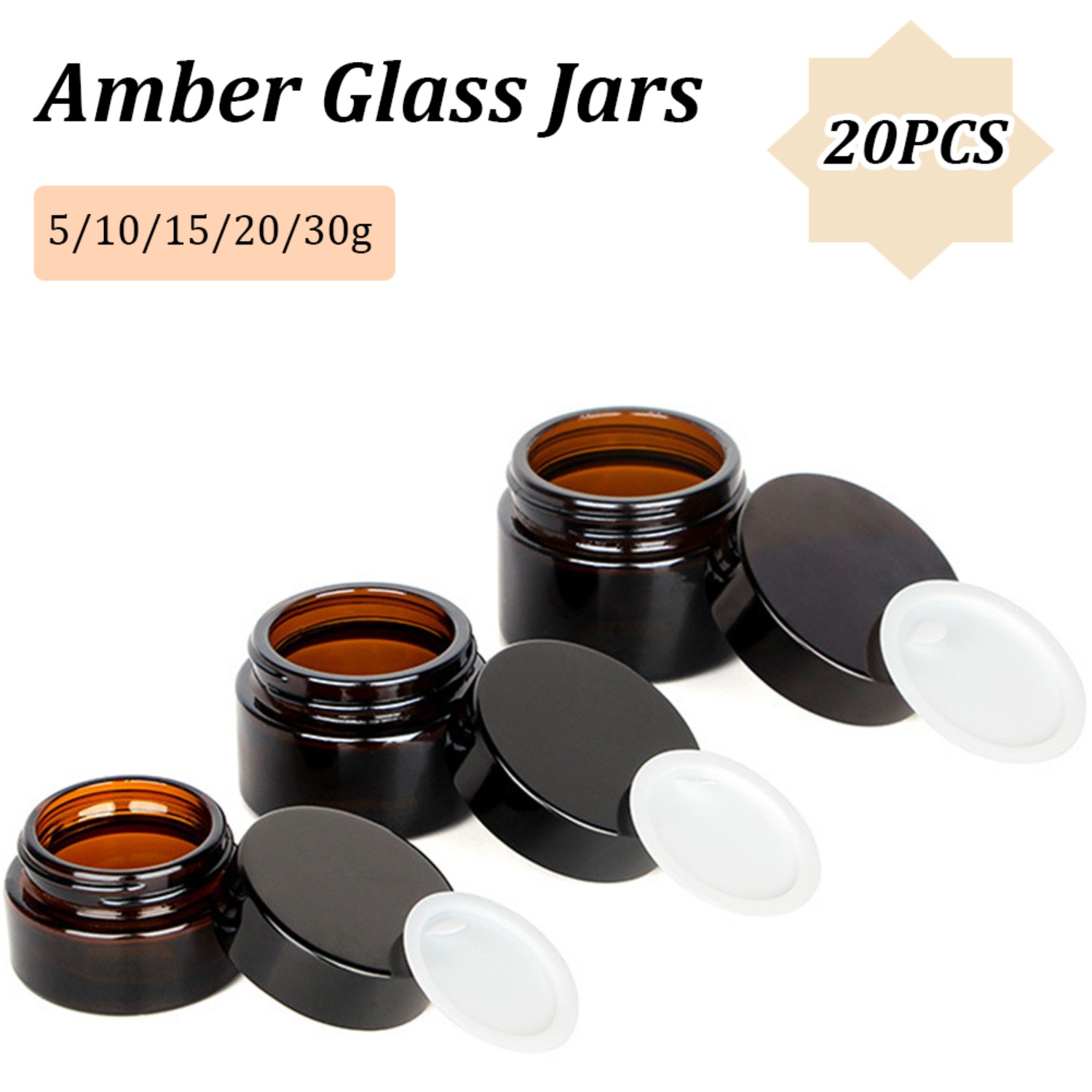 Candle Making Jars With Lids - 20PCS ขนาดเล็ก Amber Glass Jars พร้อมฝาปิดสีดํา